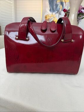 Cartier-Style Deep Red Patent Leather Satchel